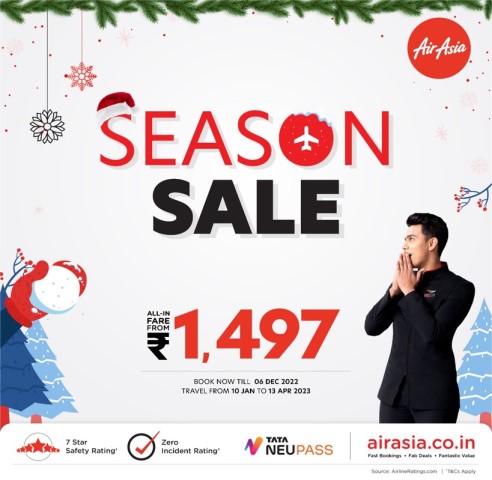 AirAsia India Launches Season Sale With Fares Starting At ₹1497